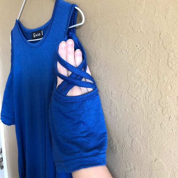 Blue Cold Shoulder Top - Picture 2 of 3